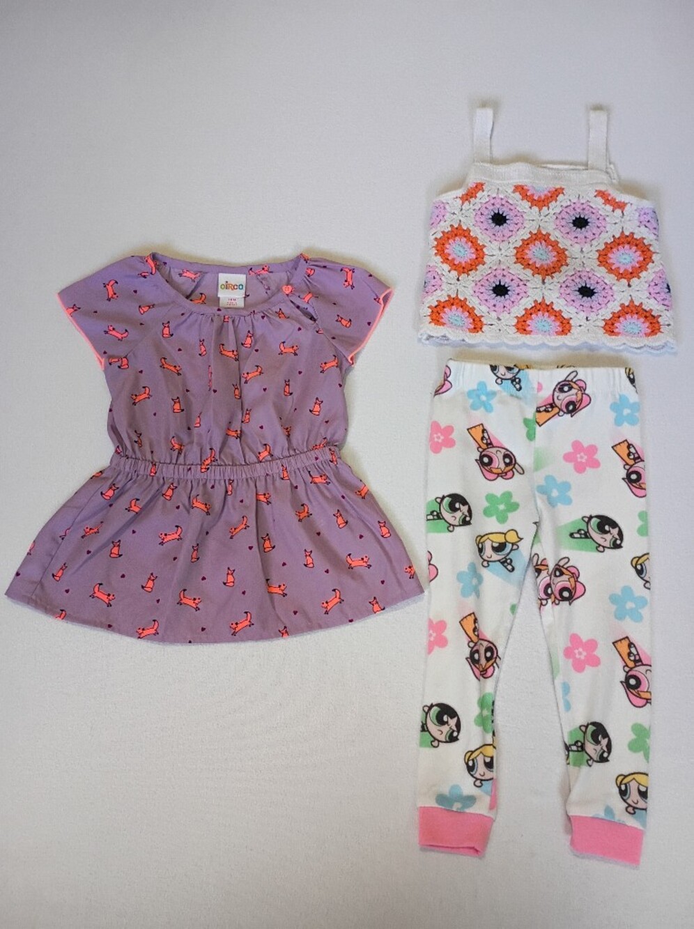 Circo Girls 18M Lot Purple Cat Dress Crochet Tank Powerpuff Girls Pajamas 3pc